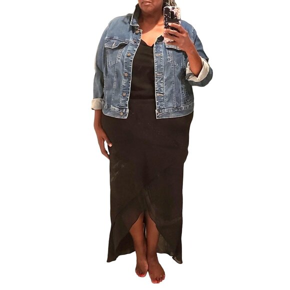 Vintage Black Chiffon Maxi Dress with Drape Neckline Sheer Hem Size 20W EUC - Picture 2 of 11